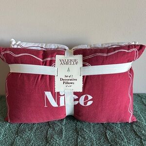 Valerie & Amelia Holiday Christmas Pillows Naughty & Nice Red & White NEW!